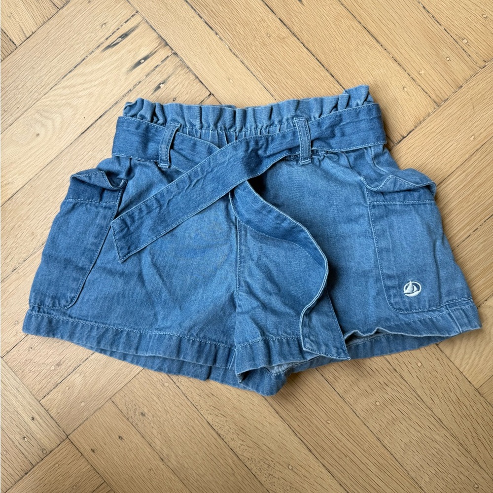 Petit Bateau girls 4T relaxed denim shorts in 100% cotton, elastic waist